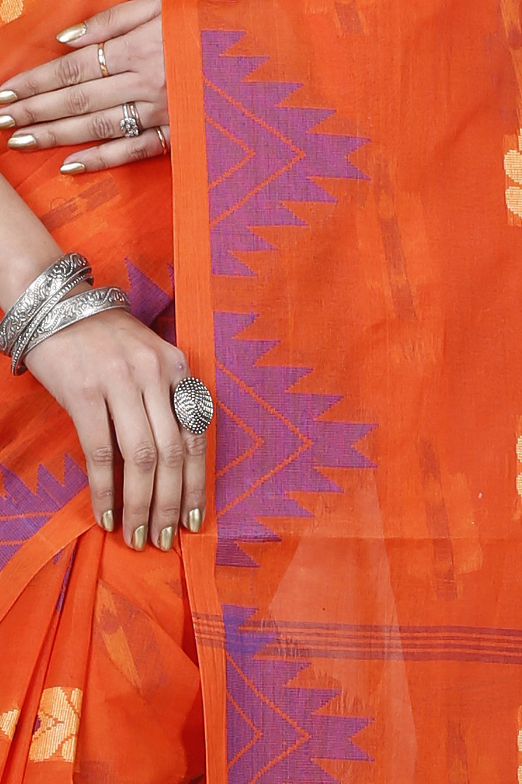 Orange Pure Cotton Sidra Tant Saree (1033)